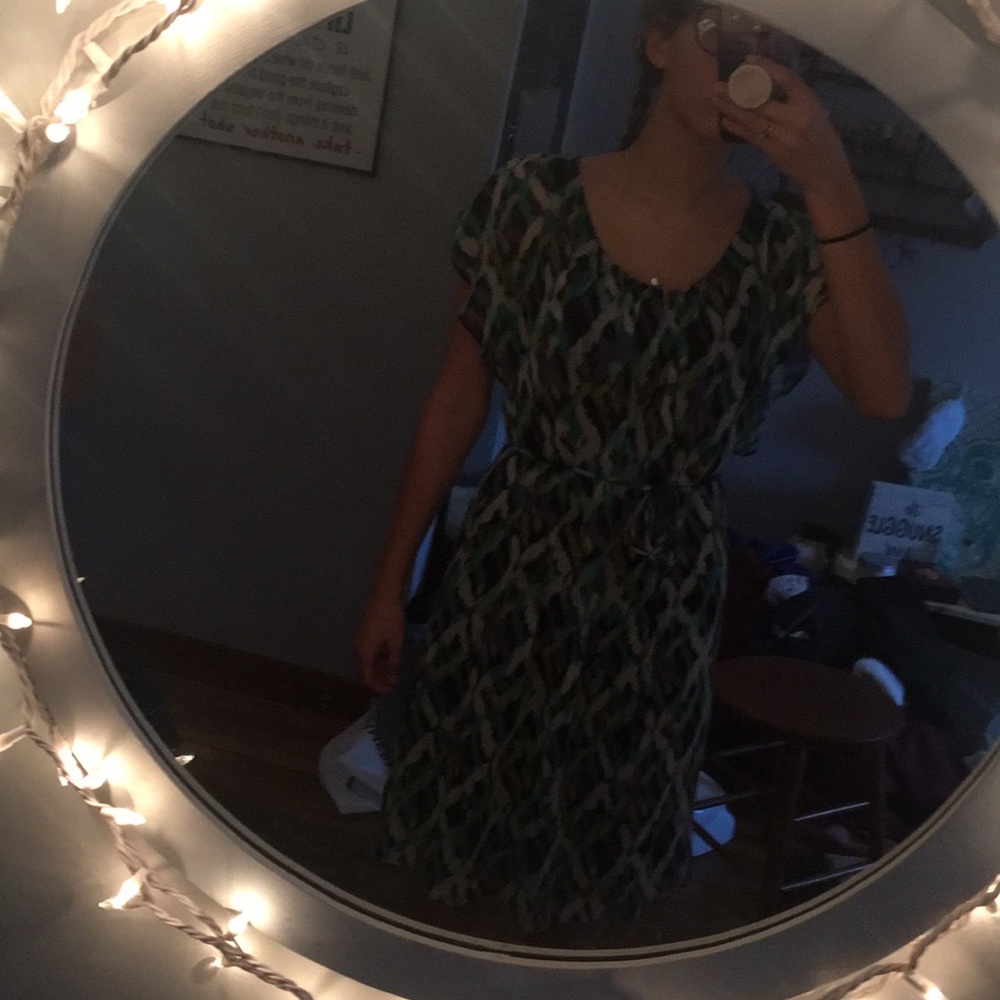 Merona turquoise yellow purple navy white dress.